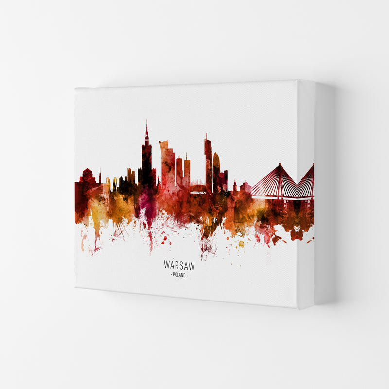 Warsaw Poland Skyline Red City Name Print by Michael Tompsett Canvas
