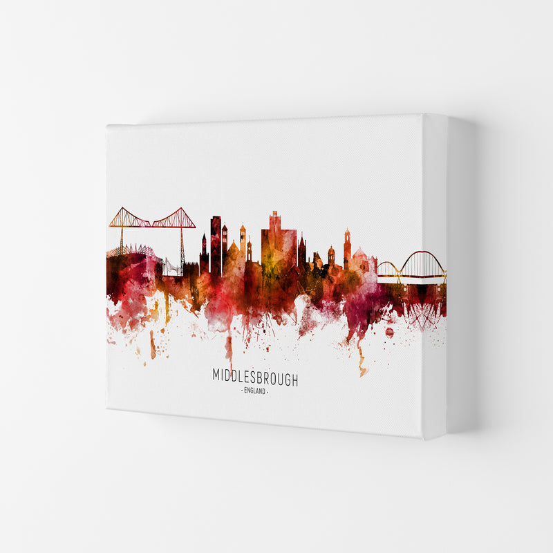 Middlesbrough England Skyline Red City Name  by Michael Tompsett Canvas