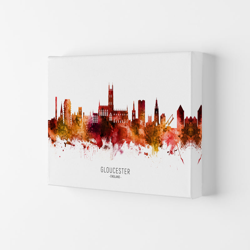 Gloucester England Skyline Red City Name  by Michael Tompsett Canvas