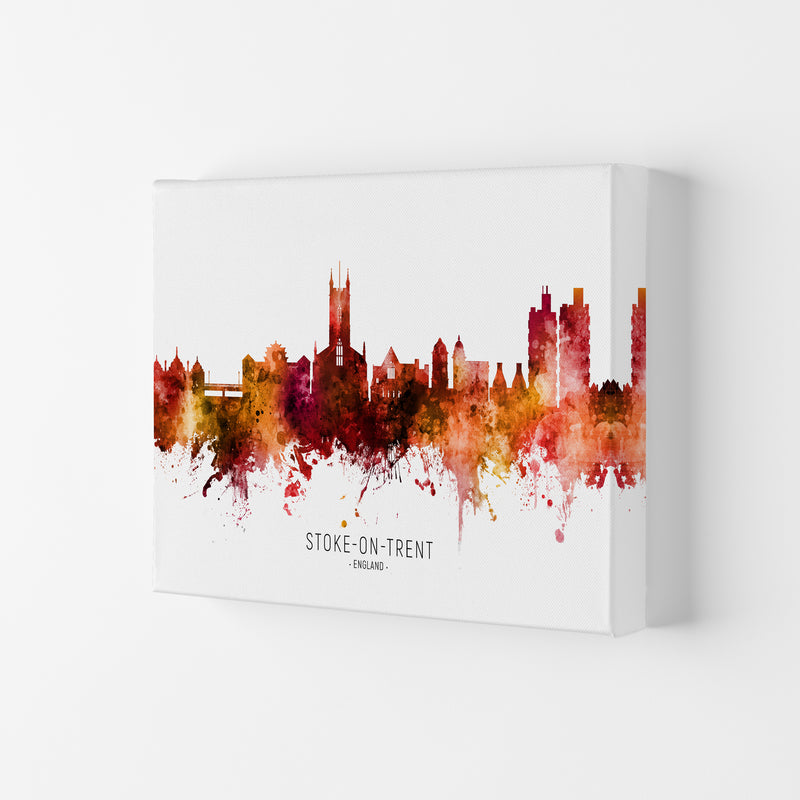 Stoke-On-Trent England Skyline Red City Name  by Michael Tompsett Canvas