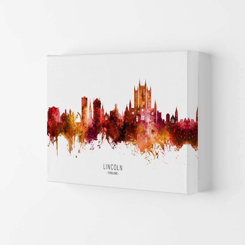 Lincoln England Skyline Red City Name  by Michael Tompsett Canvas