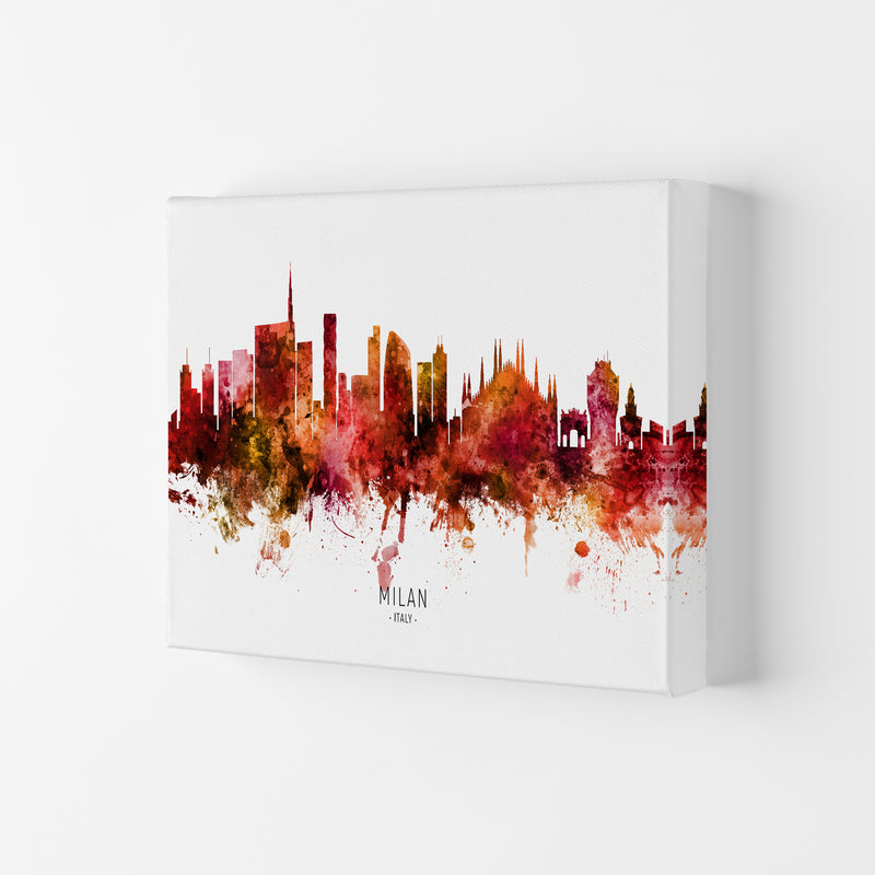 Milan Italy Skyline Red City Name Print by Michael Tompsett Canvas