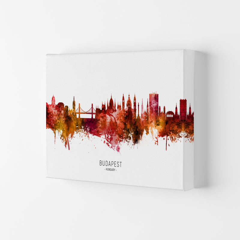 Budapest Hungary Skyline Red City Name  by Michael Tompsett Canvas