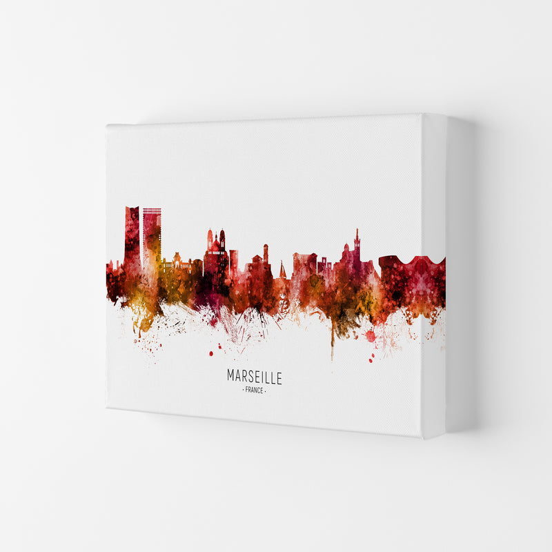 Marseille France Skyline Red City Name  by Michael Tompsett Canvas