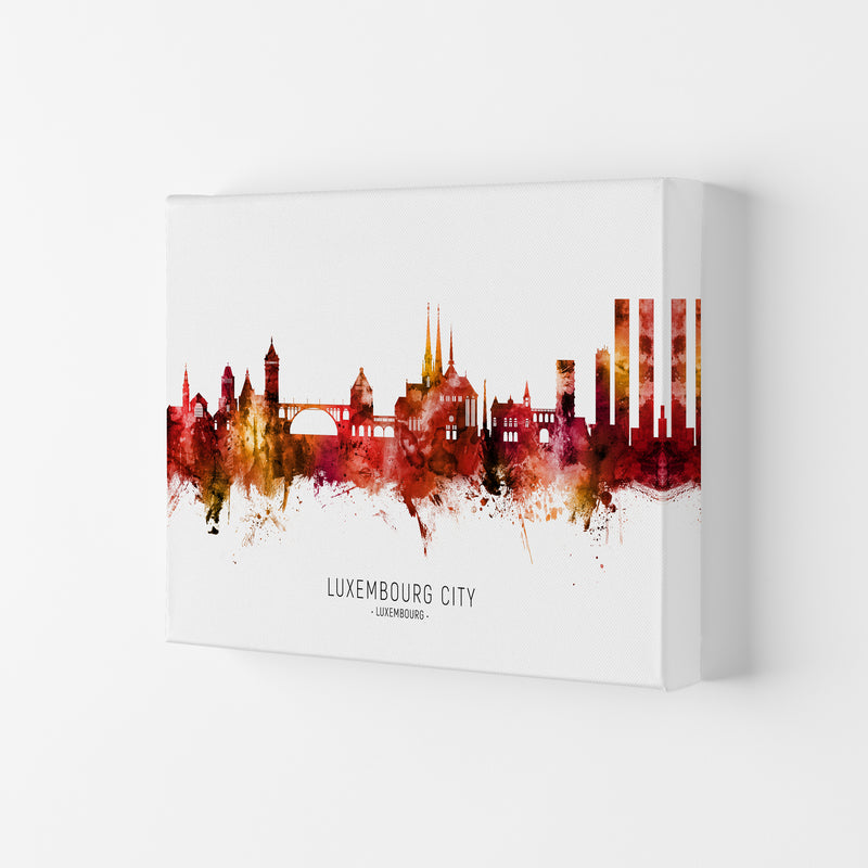 Luxembourg City Luxembourg Skyline Red City Name  by Michael Tompsett Canvas