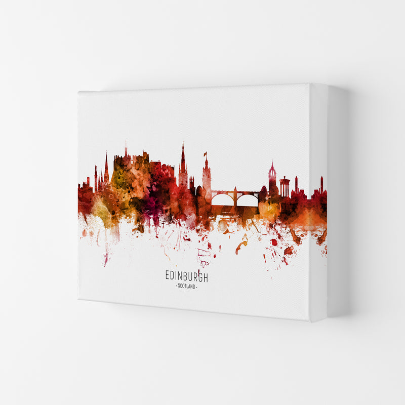 Edinburgh Scotland Skyline Red City Name  by Michael Tompsett Canvas