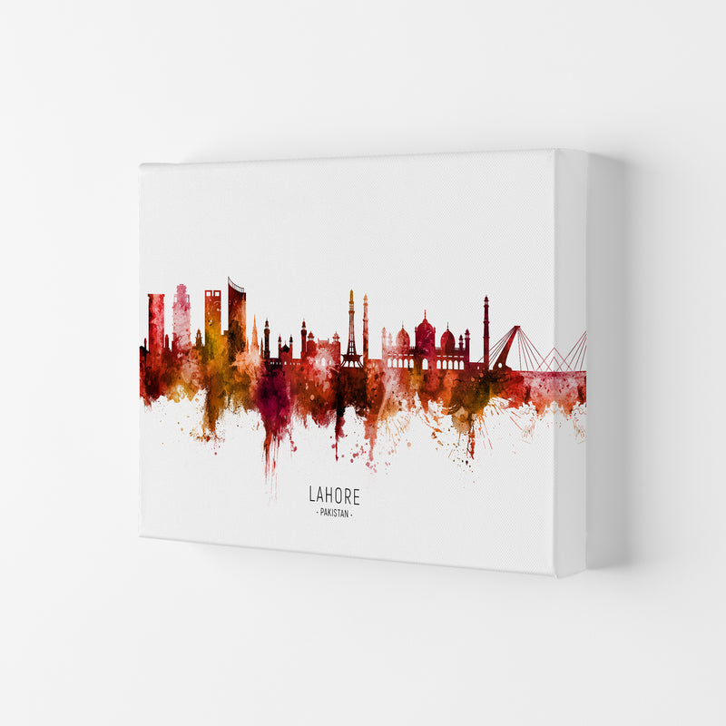Lahore Pakistan Skyline Red City Name  by Michael Tompsett Canvas