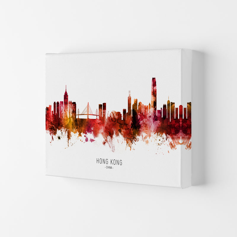 Hong Kong China Skyline Red City Name  by Michael Tompsett Canvas