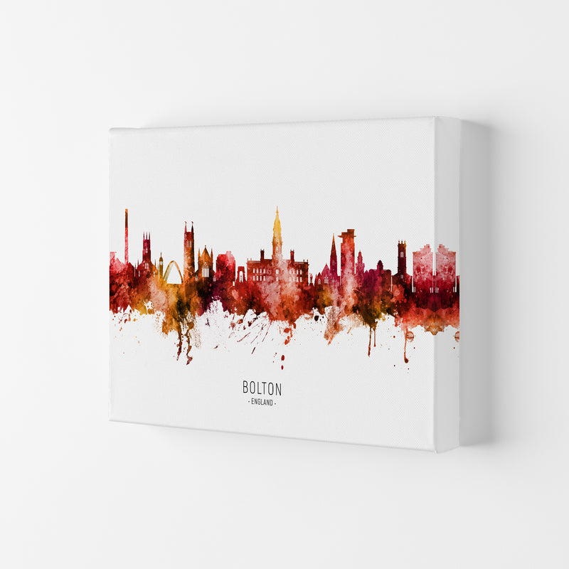Bolton England Skyline Red City Name  by Michael Tompsett Canvas