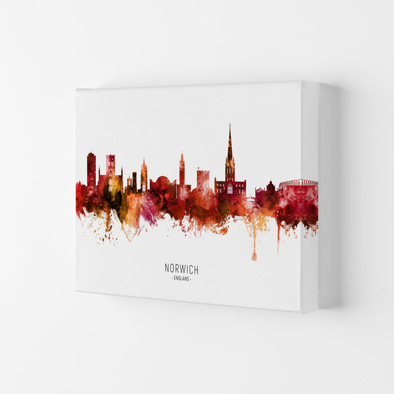 Norwich England Skyline Red City Name  by Michael Tompsett Canvas