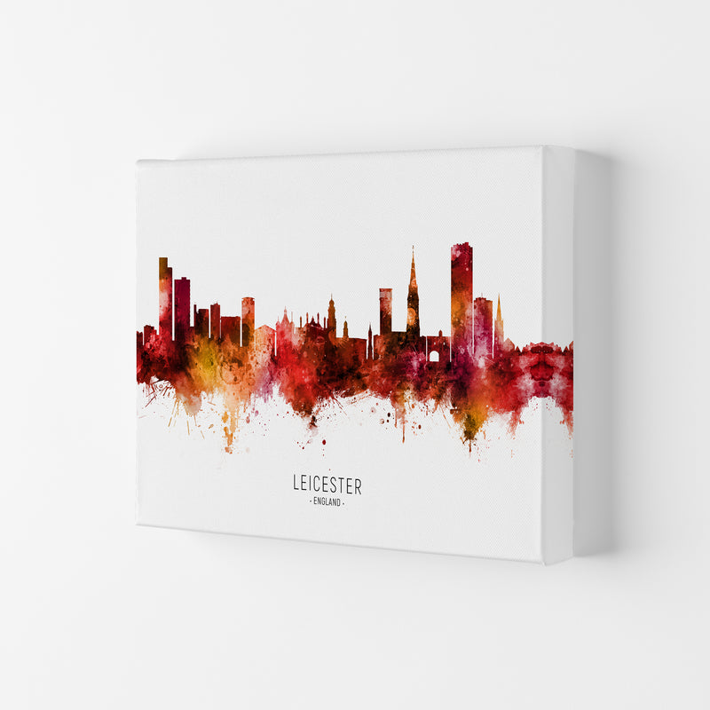 Leicester England Skyline Red City Name  by Michael Tompsett Canvas