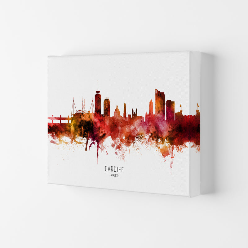 Cardiff Wales Skyline Red City Name Print by Michael Tompsett Canvas