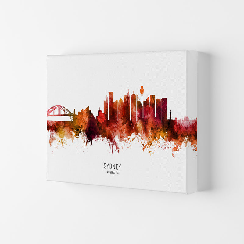 Sydney Australia Skyline Red City Name  by Michael Tompsett Canvas