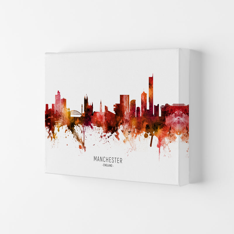 Manchester England Skyline Red City Name  by Michael Tompsett Canvas