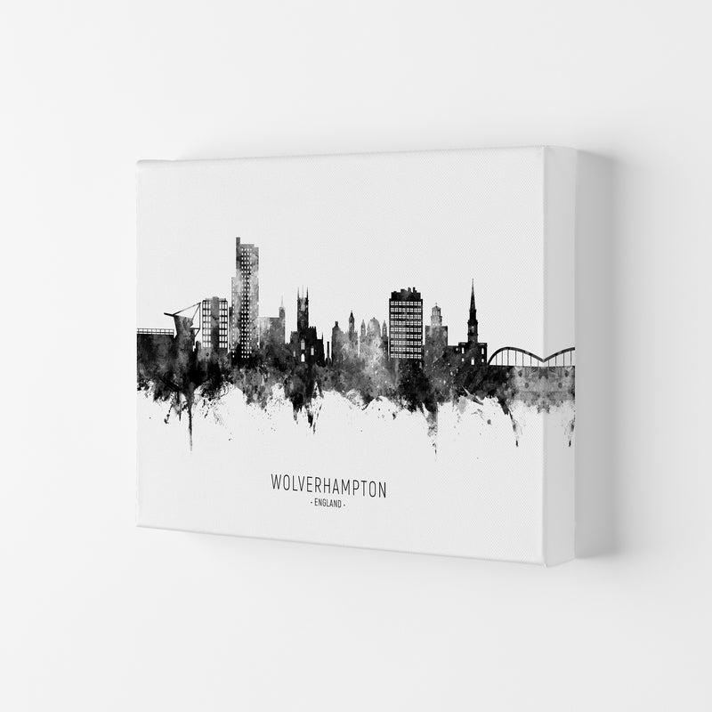 Wolverhampton England Skyline Black White City Name  by Michael Tompsett Canvas