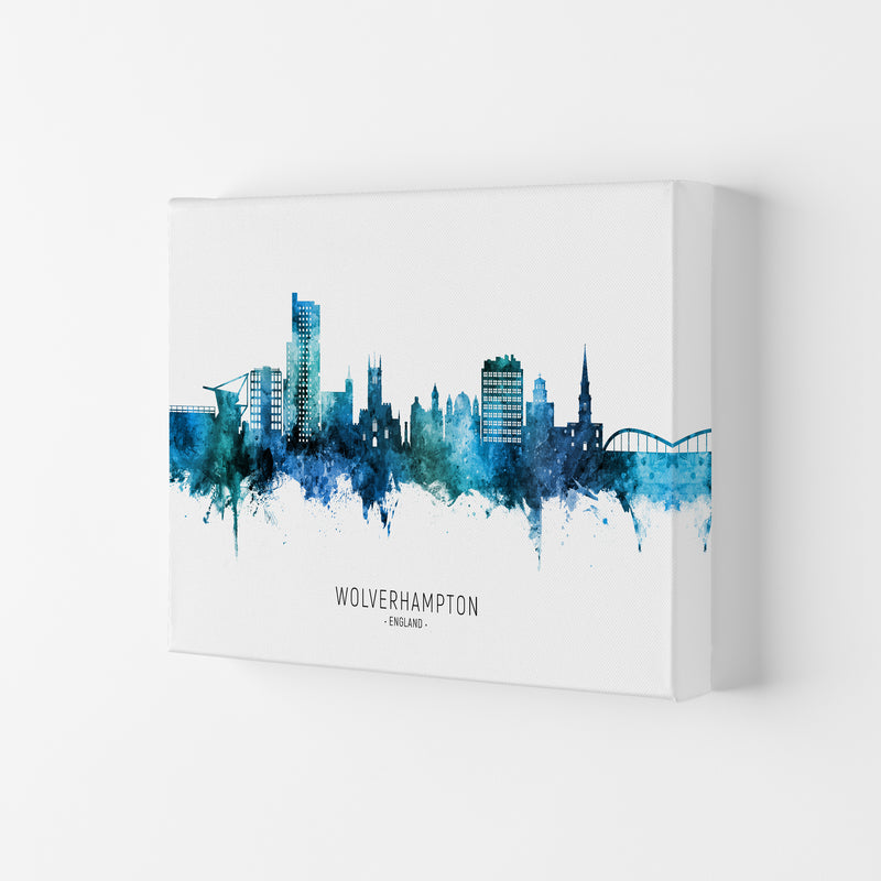 Wolverhampton England Skyline Blue City Name  by Michael Tompsett Canvas