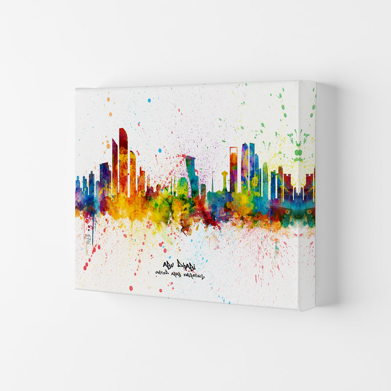 Abu Dhabi United Arab Emirates Skyline Splash Art Print by Michael Tompsett Canvas