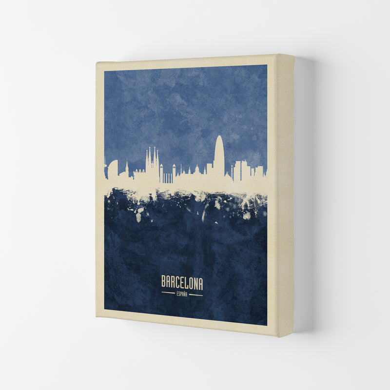 Barcelona Spain Skyline Portrait Navy Art Print by Michael Tompsett Canvas