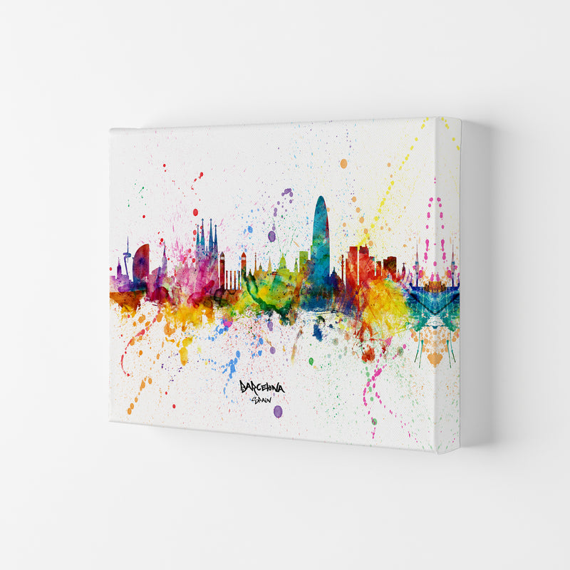 Barcelona Spain Skyline Splash Art Print by Michael Tompsett Canvas