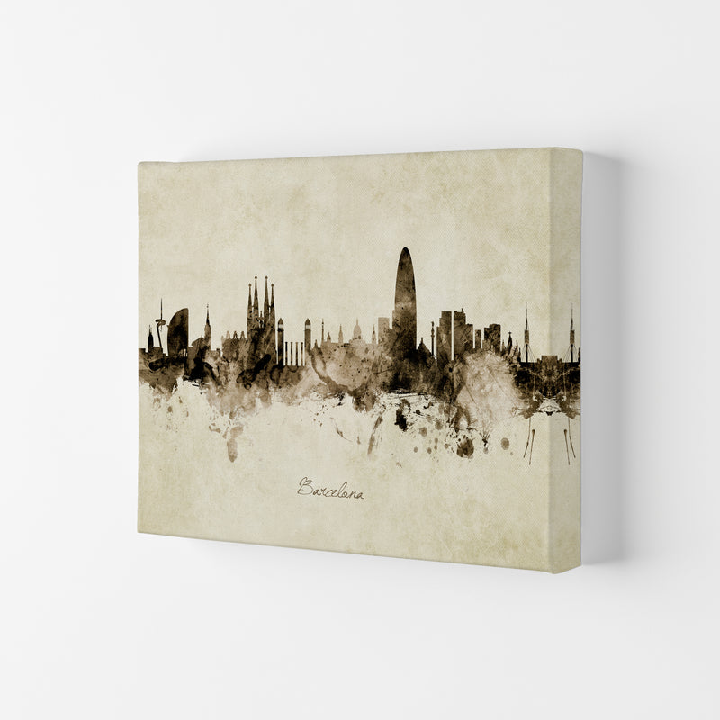 Barcelona Spain Skyline Vintage Art Print by Michael Tompsett Canvas