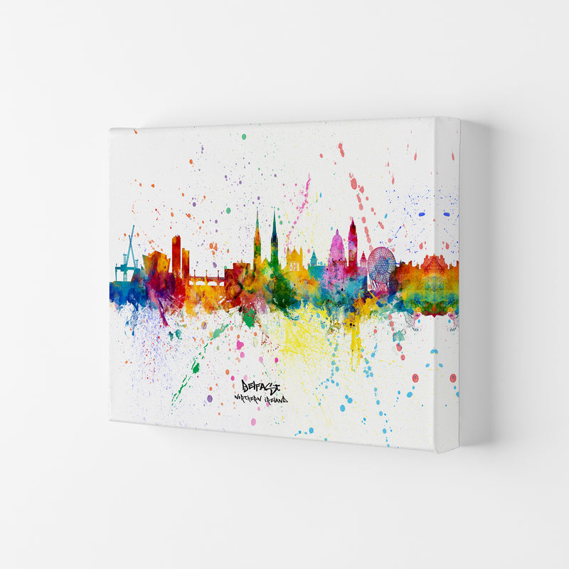 Belfast Northern Ireland Skyline Splash Art Print by Michael Tompsett Canvas