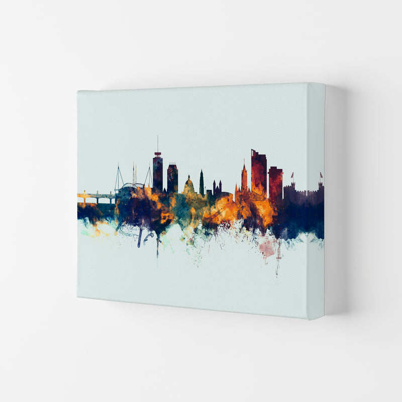 Cardiff Wales Skyline Blue Orange Art Print by Michael Tompsett Canvas