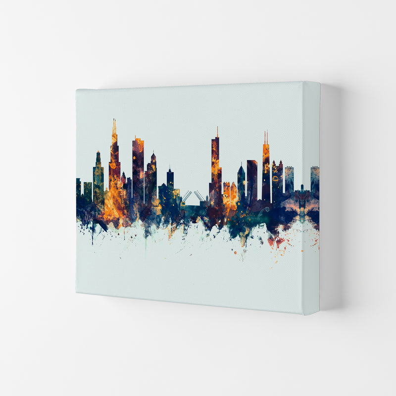 Chicago Illinois Skyline Blue Orange Art Print by Michael Tompsett Canvas