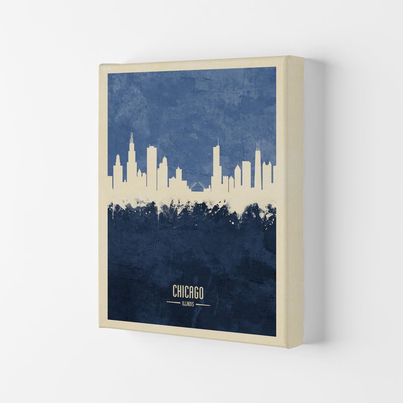 Chicago Illinois Skyline Portrait Navy Art Print by Michael Tompsett Canvas