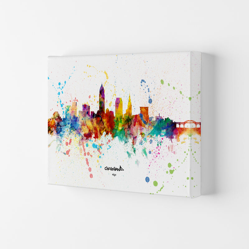 Cleveland Ohio Skyline Splash Art Print by Michael Tompsett Canvas