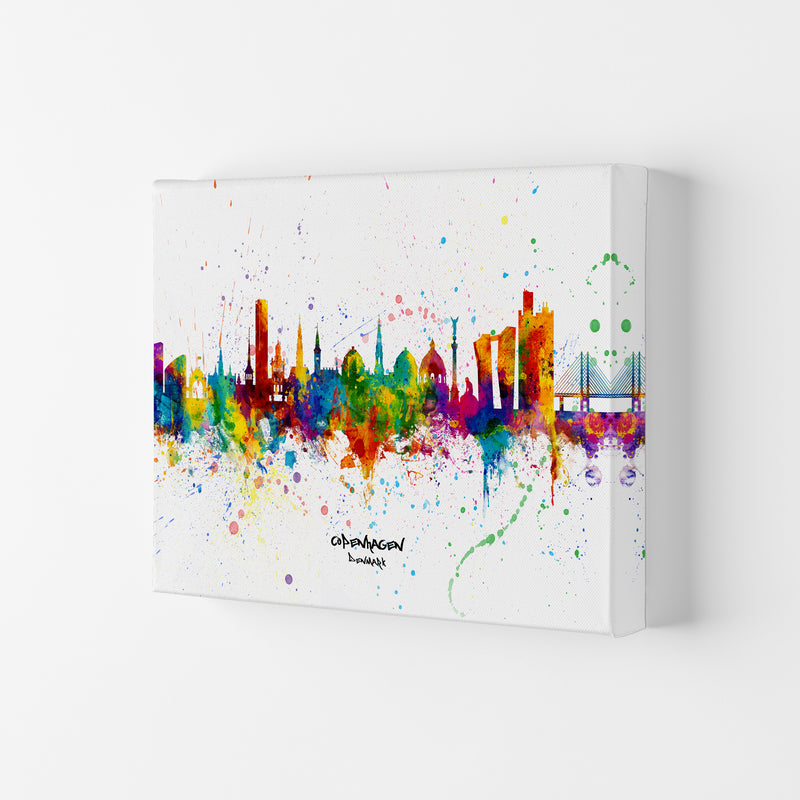 Copenhagen Denmark Skyline Splash Art Print by Michael Tompsett Canvas