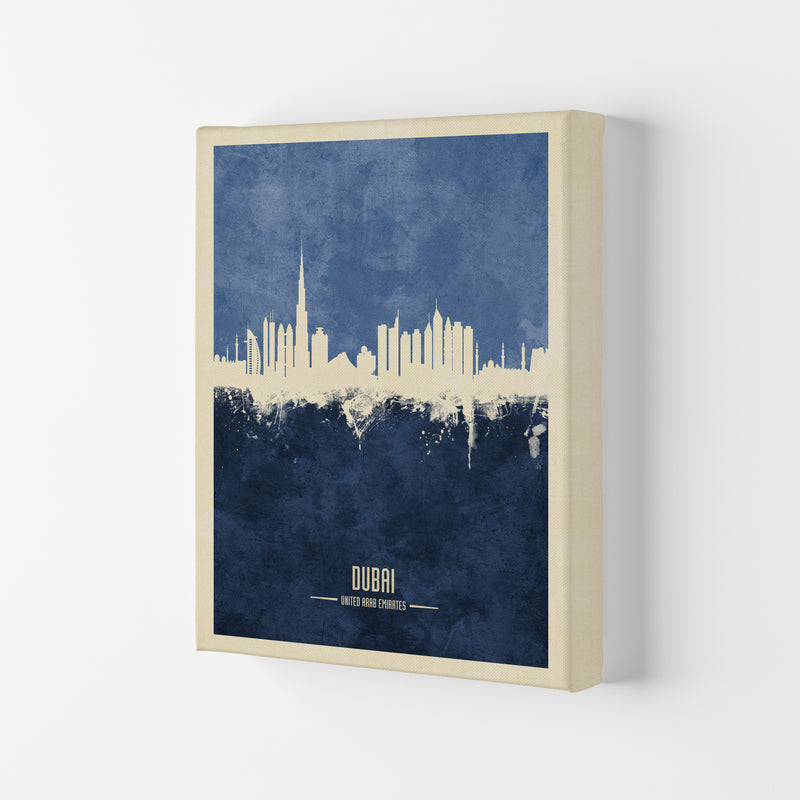 Dubai Uae Skyline Portrait Navy Art Print by Michael Tompsett Canvas