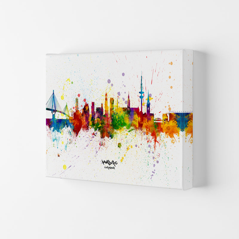 Hamburg Germany Skyline Splash Art Print by Michael Tompsett Canvas