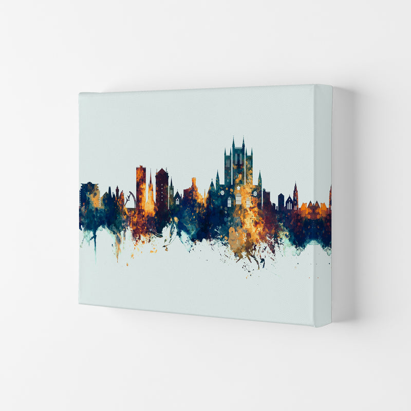 Lincoln England Skyline Blue Orange Art Print by Michael Tompsett Canvas