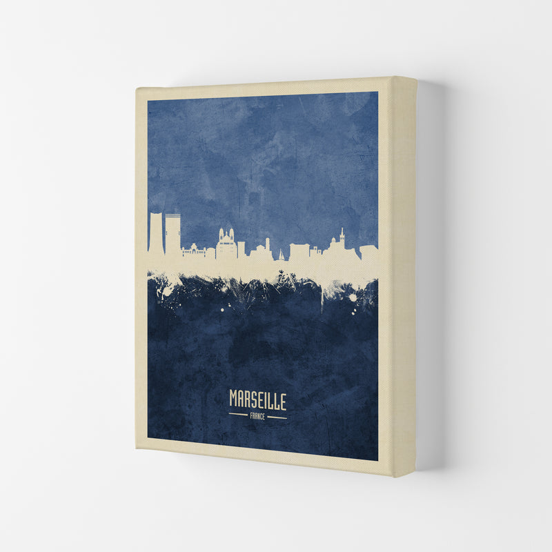 Marseille France Skyline Portrait Navy Art Print by Michael Tompsett Canvas