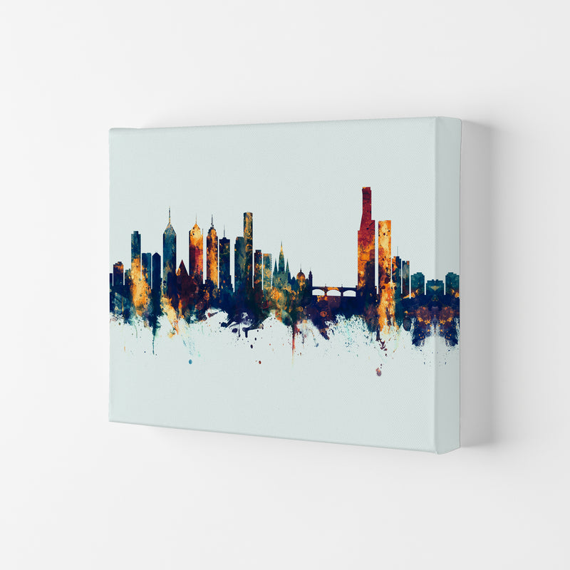 Melbourne Australia Skyline Blue Orange Art Print by Michael Tompsett Canvas