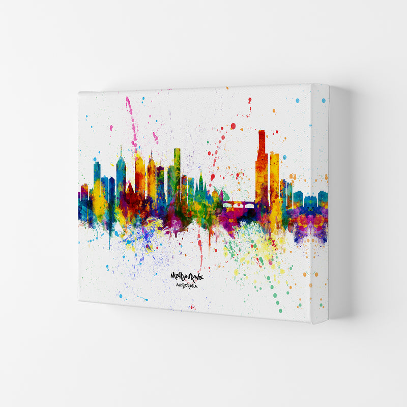 Melbourne Australia Skyline Splash Art Print by Michael Tompsett Canvas