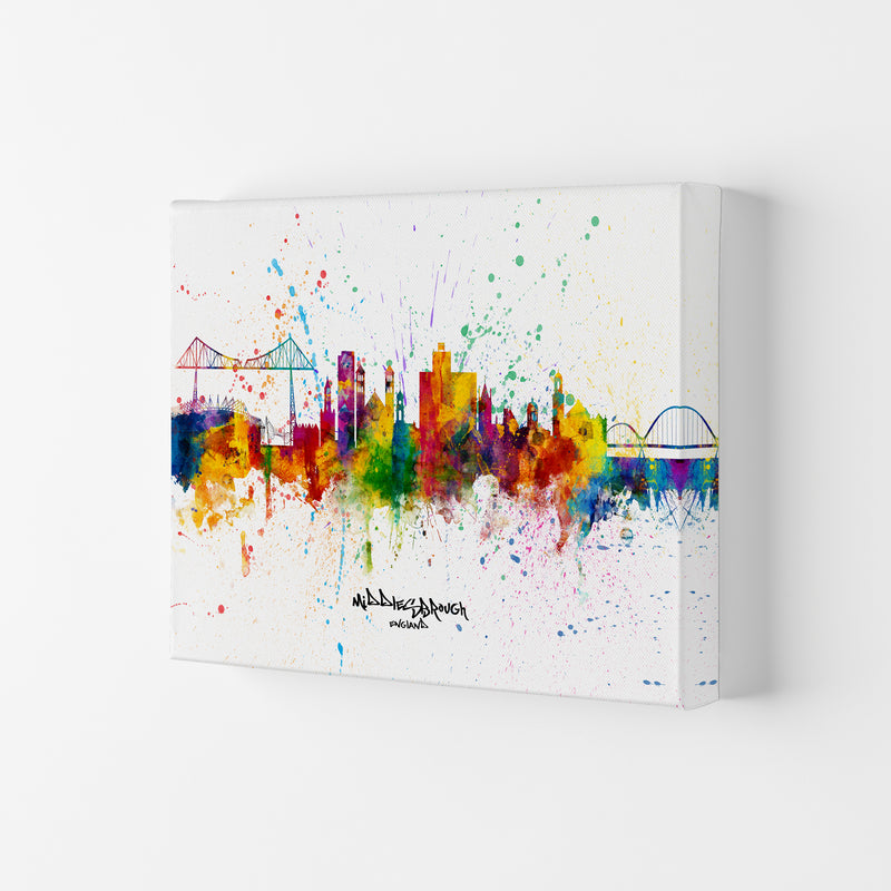 Middlesbrough England Skyline Splash Art Print by Michael Tompsett Canvas