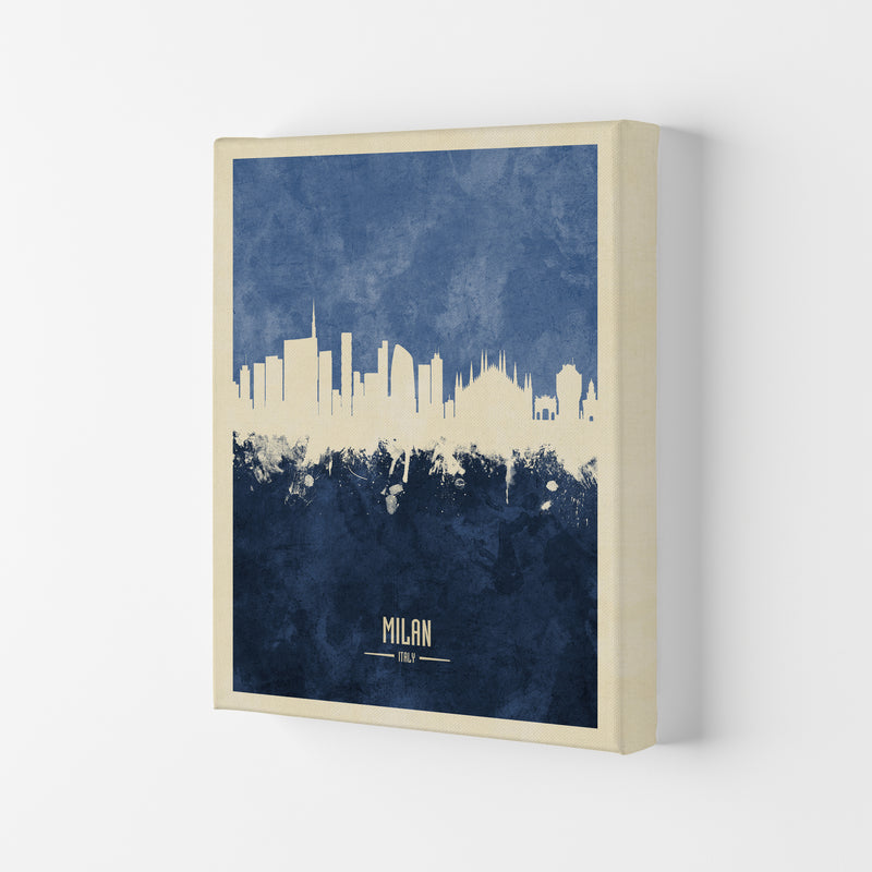 Milan Italy Skyline Portrait Navy Art Print by Michael Tompsett Canvas