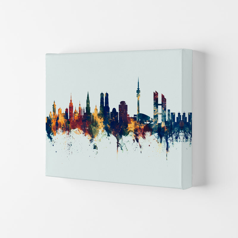 Munich Germany Skyline Blue Orange Art Print by Michael Tompsett Canvas