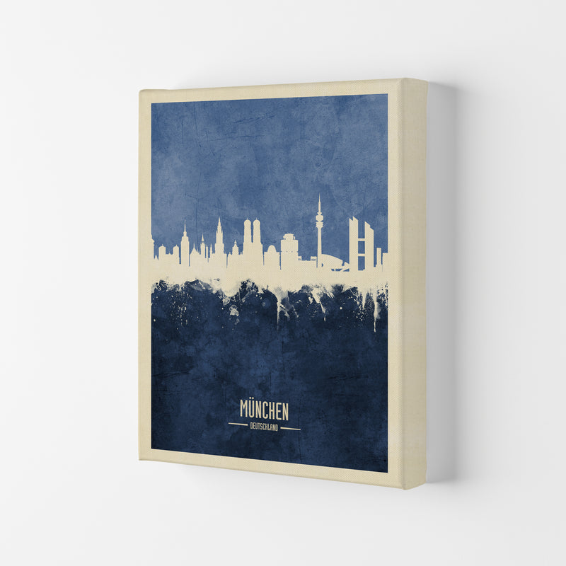 Munich Germany Skyline Portrait Navy Art Print by Michael Tompsett Canvas