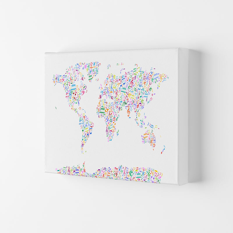 Music Notes Map of the World Colour Art Print by Michael Tompsett Canvas