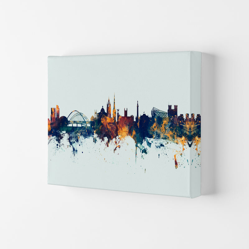 Newcastle England Skyline Blue Orange Art Print by Michael Tompsett Canvas