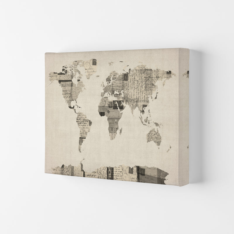 Old Postcards World Map Art Print by Michael Tompsett Canvas