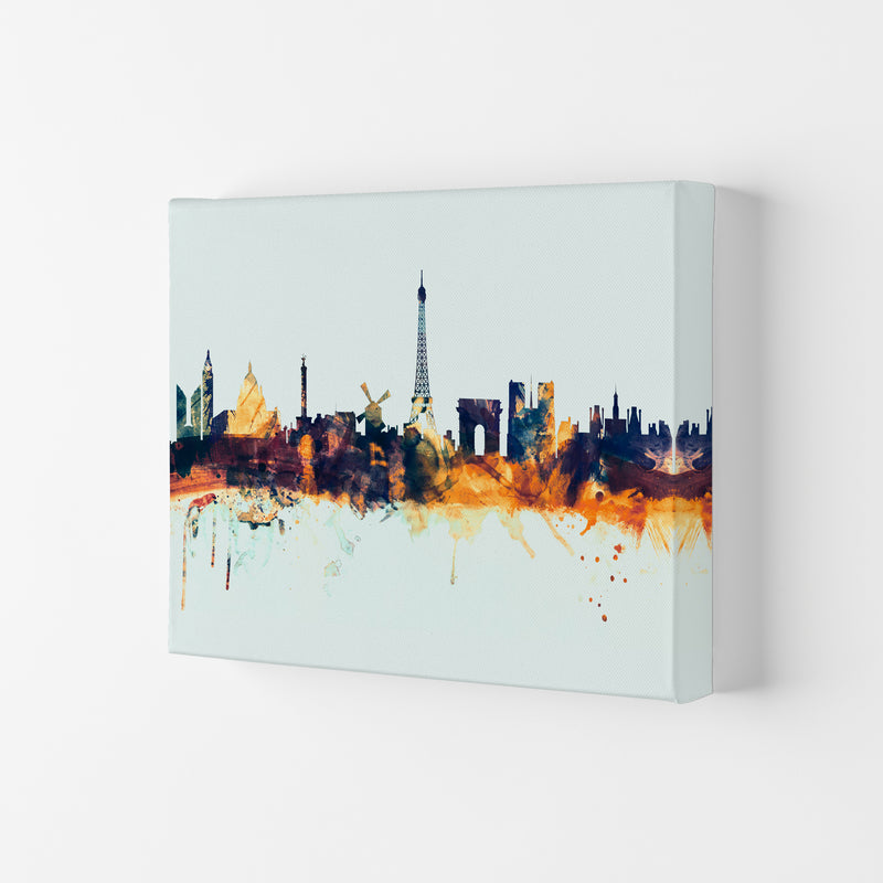 Paris France Skyline Blue Orange Art Print by Michael Tompsett Canvas