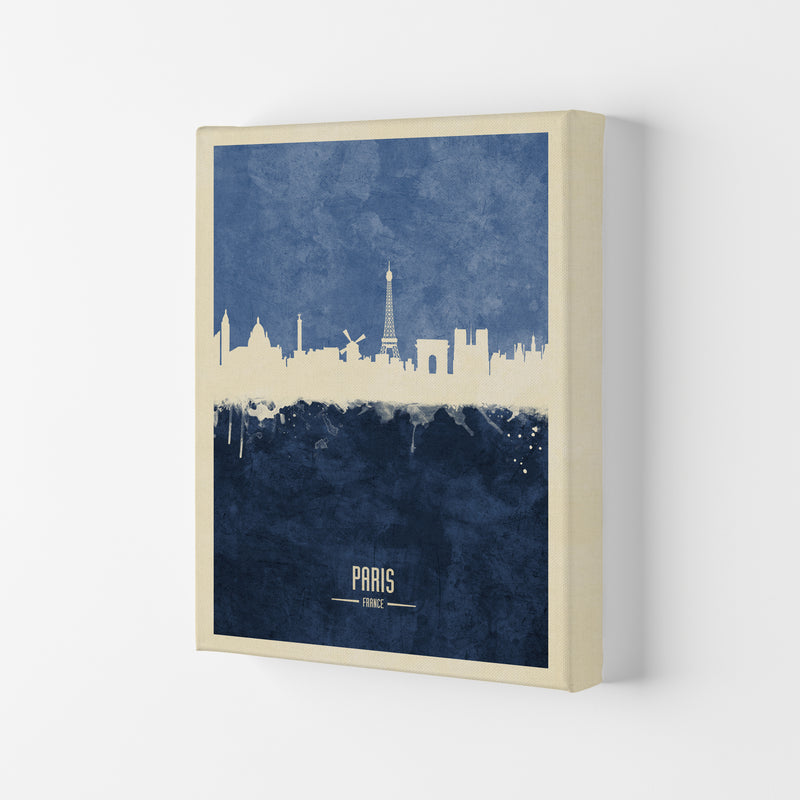 Paris France Skyline Portrait Navy Art Print by Michael Tompsett Canvas