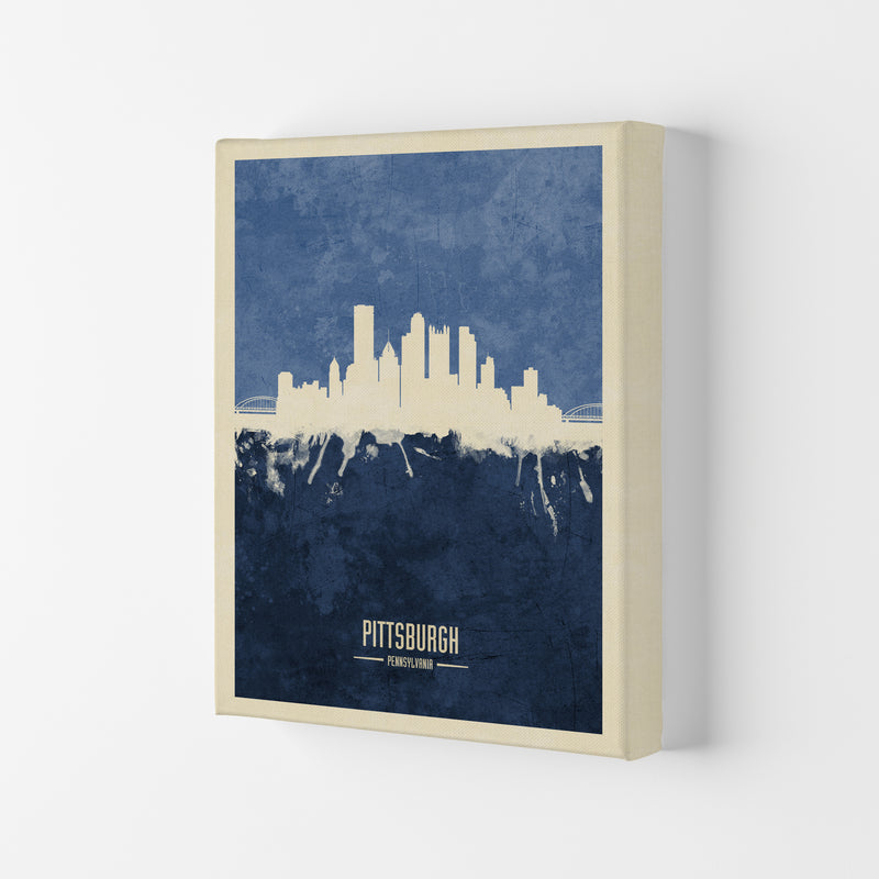 Pittsburgh Pennsylvania Skyline Portrait Navy Art Print by Michael Tompsett Canvas