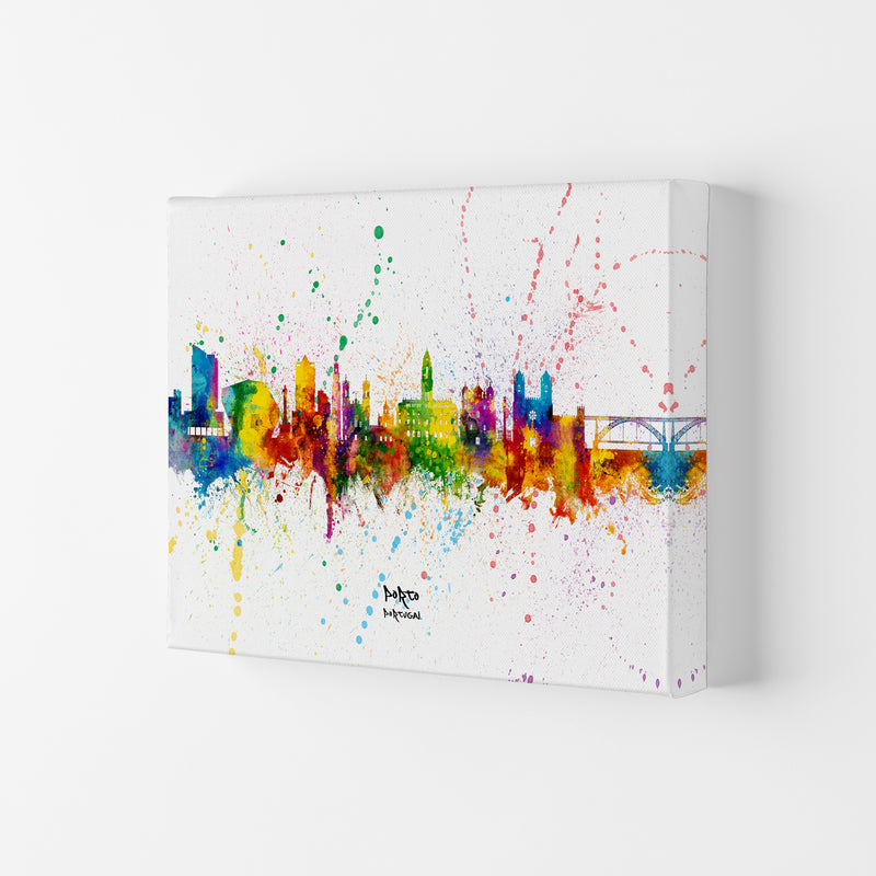 Porto Portugal Skyline Splash Art Print by Michael Tompsett Canvas