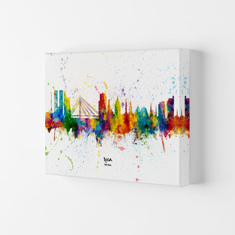 Riga Latvia Skyline Splash Art Print by Michael Tompsett Canvas