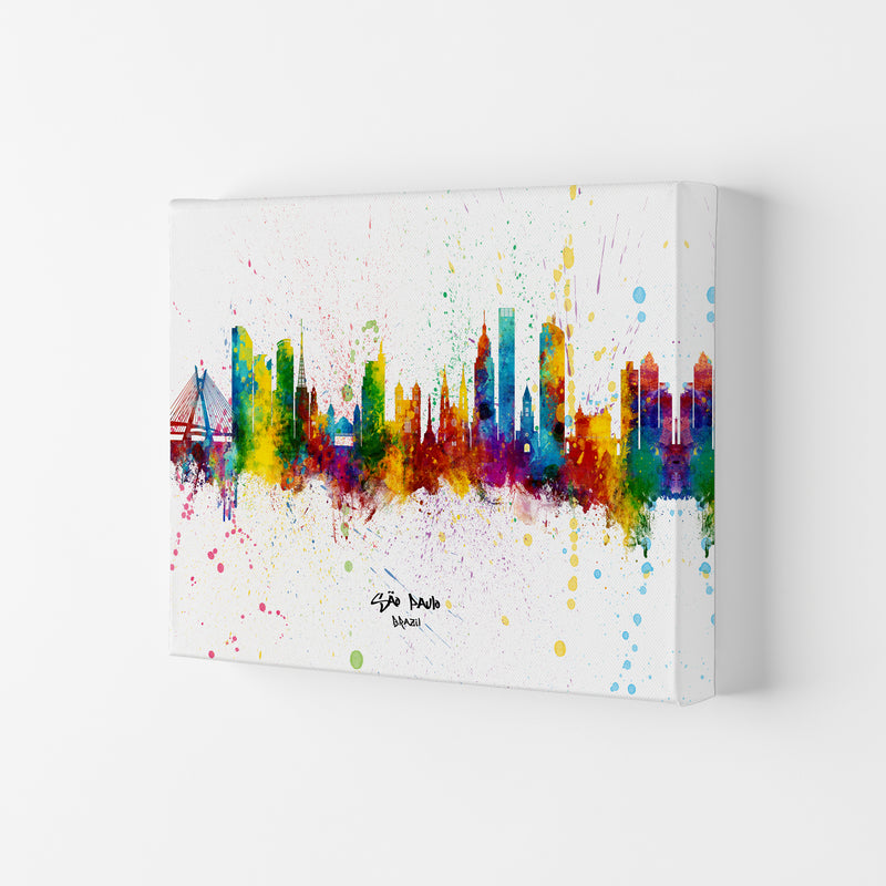 Sao Paulo Brazil Skyline Splash Art Print by Michael Tompsett Canvas