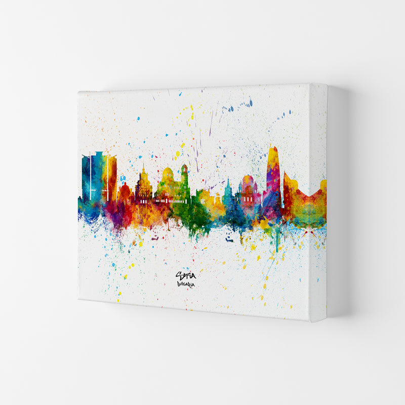 Sofia Bulgaria Skyline Splash Art Print by Michael Tompsett Canvas